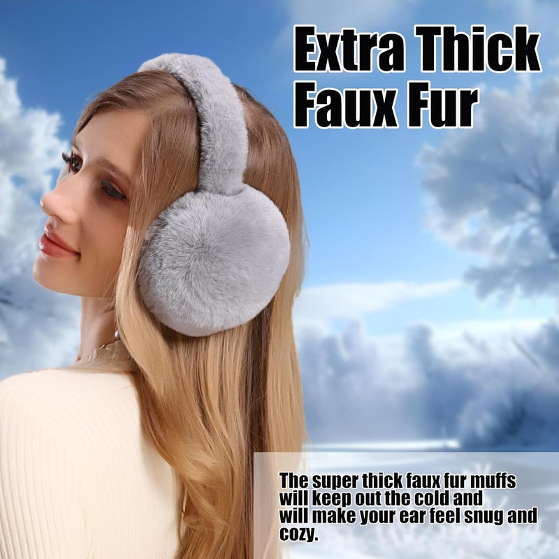 Fsmiling Winter Ear Muffs For Women Fuzzy Earmuffs Adjustable Ear Warmer Foldable - Image 4